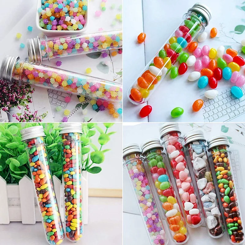 Tubes à essai en plastique transparent, tubes à essai transparents pour expériences scientifiques, décoration de fête, stockage de bonbons à la maison, 45ml, 50 pièces