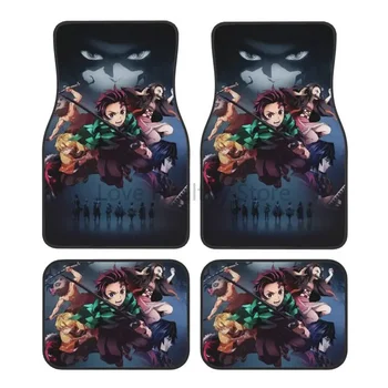 Anime Demon Slayer Anime Car Foot Mats Set of 4 Auto Accessories Decor Floor Mats Decor with Non Slip Black Anti Skid Backing 1
