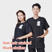 Pet Grooming Work Clothes Barber Shop Uniform Breathable Non-stick Hair Anti Static Cat Dog Sheared Gown Pet Shop Coverall Y0517 1