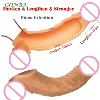 FXINBA 14-20cm Realistic Silicone Penis Extender Sleeve Delay Ejaculation Reusable Condoms Sex Toys For Men Extention 3