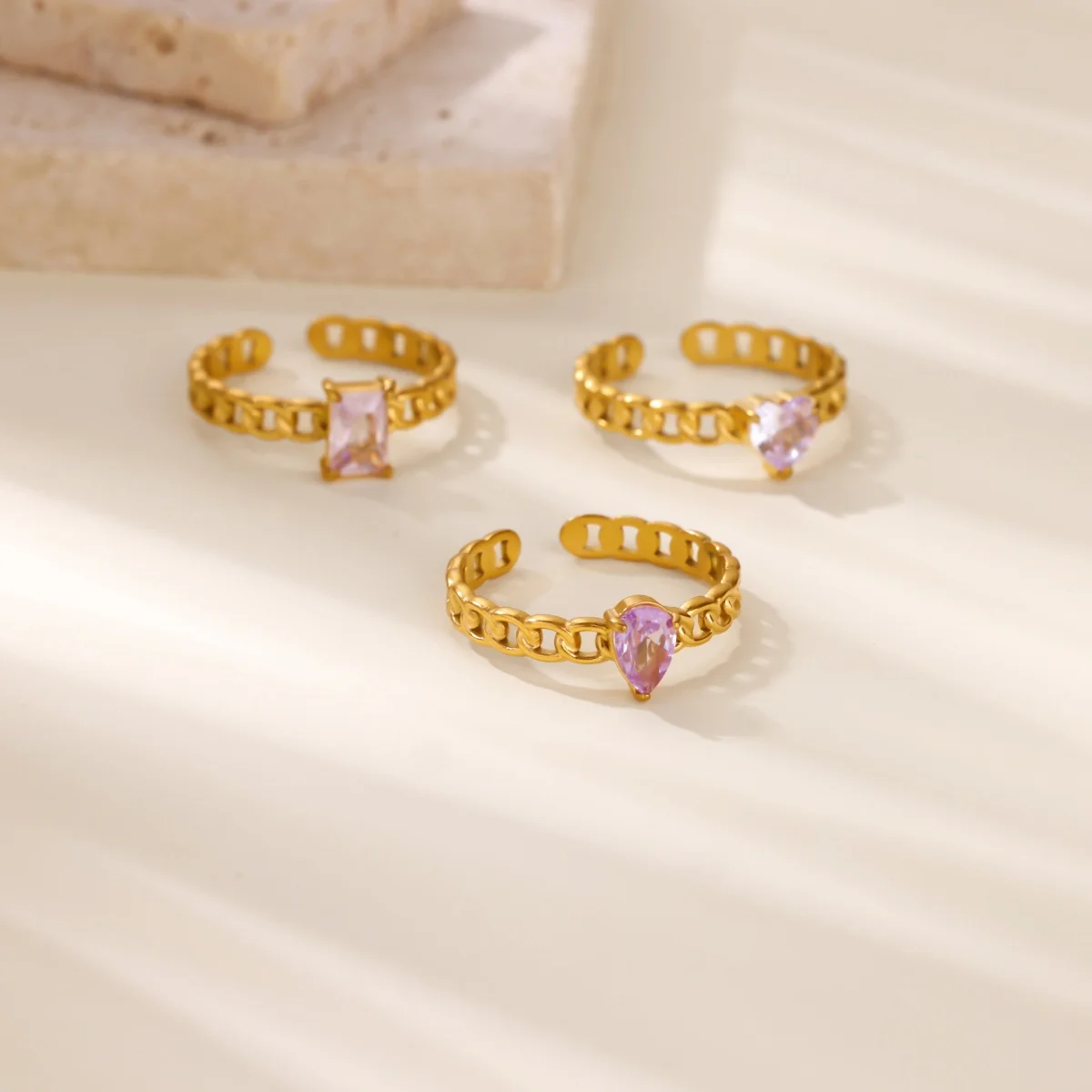 Zircon Women Rings Gold Stainless Steel