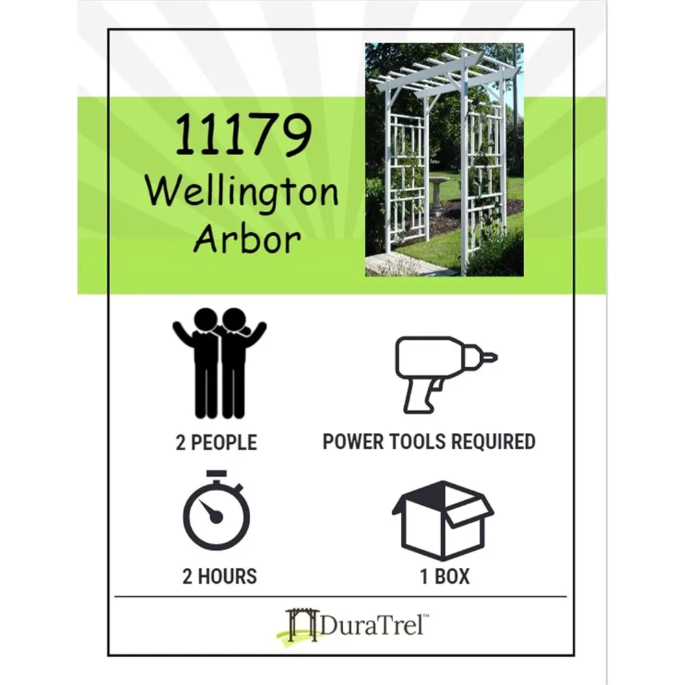 Dura-Trel Wellington Arbor, Vinyl Garden Archway for Outdoors, White, 72" x 85" - Backyard Decorative Arch for Pathways & Entran