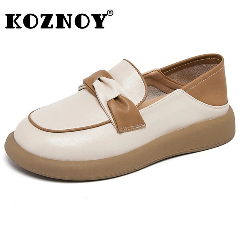 

Koznoy 3.5cm Cow Genuine Leather Summer Women Good Cushioning Flexible Loafer Retro Soft Soled Comfy Moccassin Flats Cow Shoes