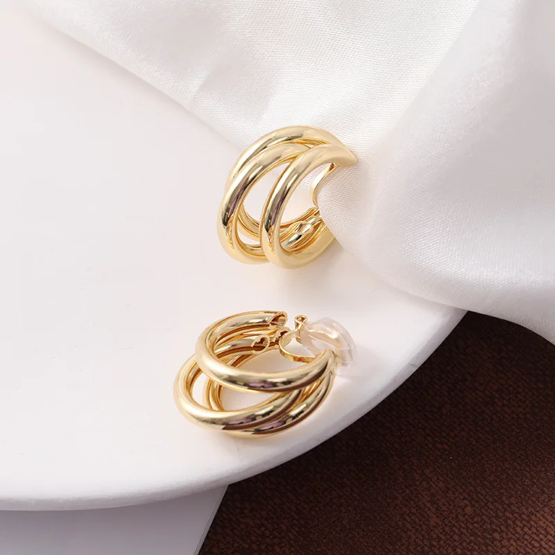Ear Clip Earrings Clip Earrings Ear Clip Korean Style Vintage 3 Layer Geometric Mosquito Coil Clip on Earrings Fashion Lightweight Statement Cuff Earrings Ear Clip New