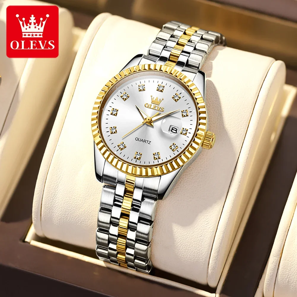 

OLEVS 5526 Quartz Waterproof Women Wristwatch, Stainless Steel Strap Fashion Luxury Diamond Watch For Women Luminous Calendar