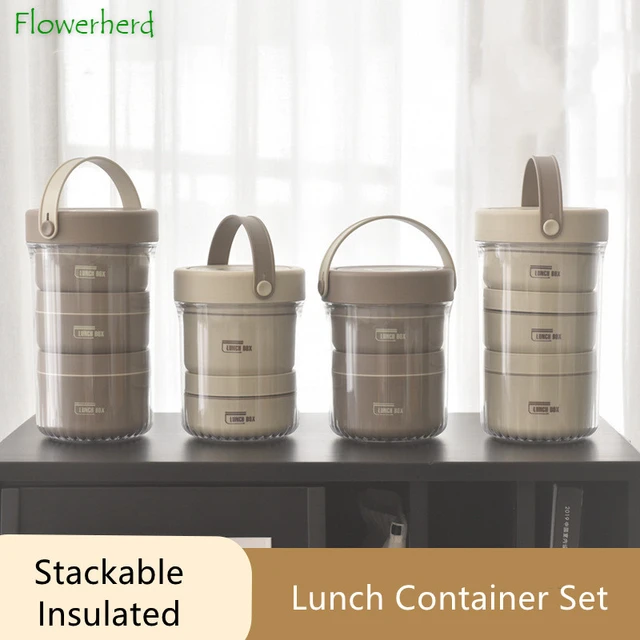 Stackable Lunch Thermos 2-Tier Double Wall Vacuum Insulated Stainless Steel  Lunch Thermos Thermal Containers Keeps Food Hot Cold - AliExpress