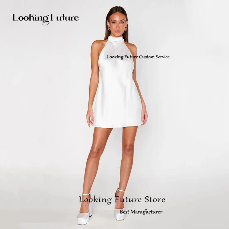 Simple Satin White Sheath Mini Wedding Dress 2025 Sexy Sleeveless High Neck Pleat Bow Elegant Backless Short Gowns Customized 13 Sed8636b610d34cf79f230f4c2659031dY