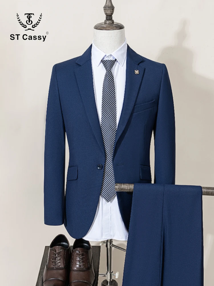 Men's Suit Slim Fit Solid Color Suit Formal Business Office Single Breasted Coat Pants 2 Pieces Set