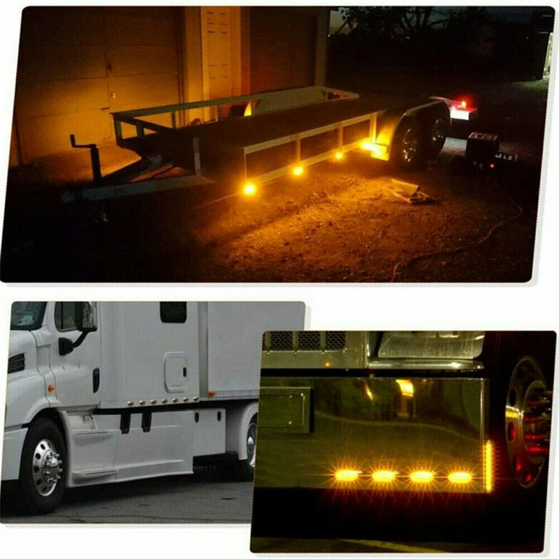 2pcs Waterproof 12V Amber Red 12 LED Side Marker Lights Truck Trailer