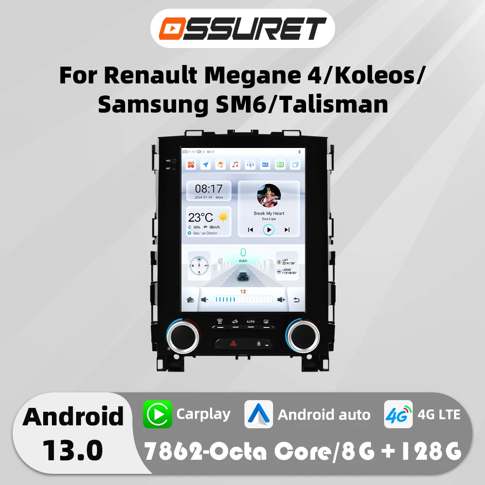 9,7 "Android 13 autor de coche para Renault Koleos Megane 4 Samsung SM6 Talisman 2017-2019 reproductor Multimedia 4G Carplay 7862 Audio