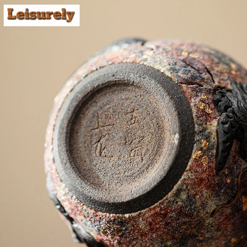 120ML Handmade Dragon Pattern Pottery Teacup Rock Mine Master Cup Gold Pointing Personal Tea Nowl Jianzhan Drinkware Gift Box