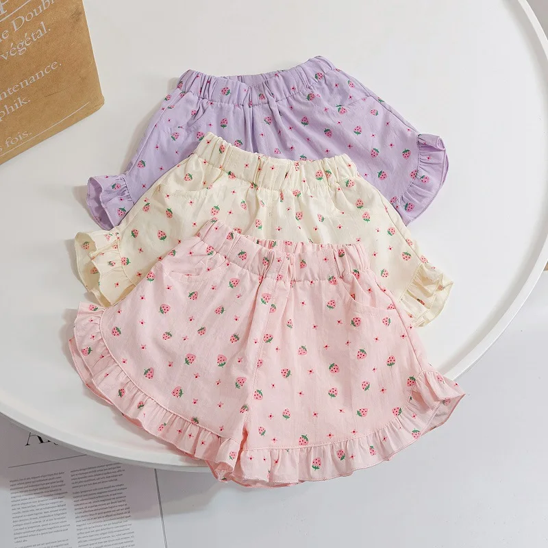 Girls' Pants Summer New Children's Summer Strawberry Shorts Baby Girl Summer Leisure Thin Outer Wear Summer
