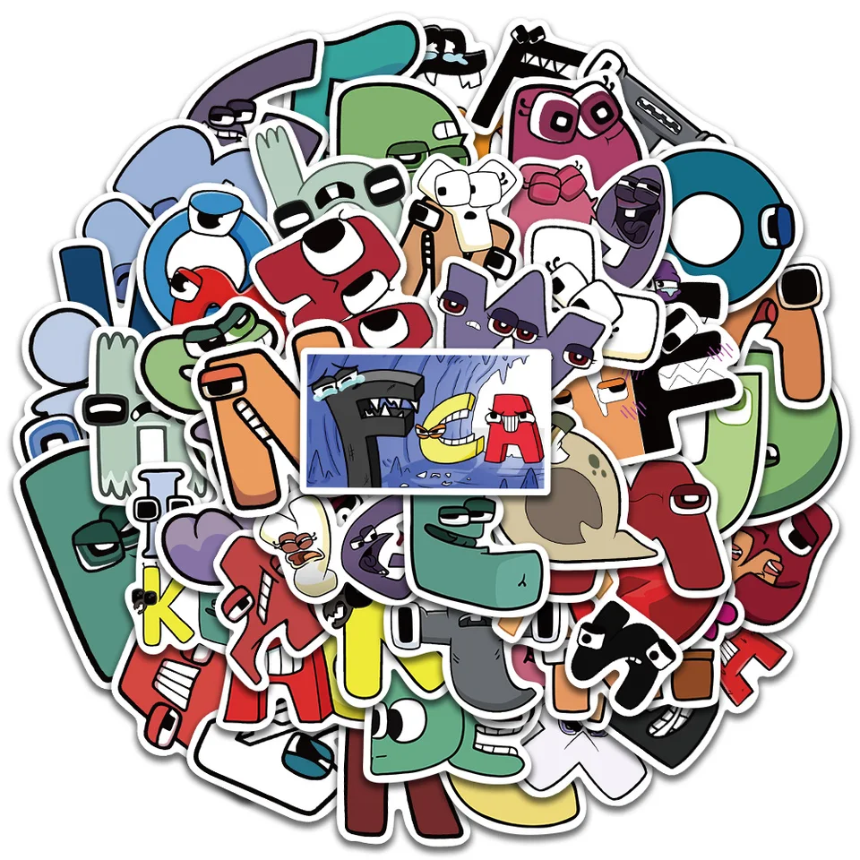 50 pçs engraçado dos desenhos animados anime alfabeto lore adesivos para  portátil bagagem telefone skate à prova dwaterproof água graffiti capacete  decalques do carro - AliExpress, image size:960x960