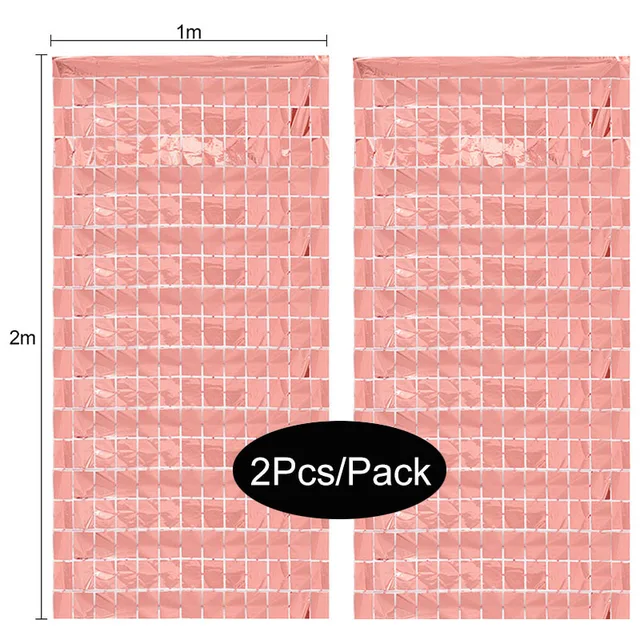 2Pack Party Backdrop Metallic Foil Fringe Tinsel Curtain Adult Kids Birthday Party Wedding Decoration Baby Shower Favor Supplies rose gold