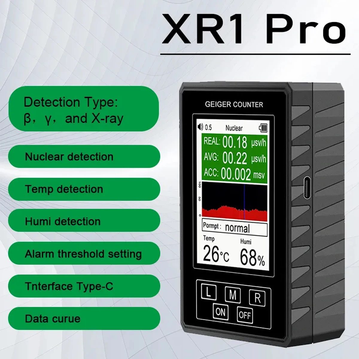 XR1 Pro Nuclear Radiation Detector Color Display Screen Geiger Counter Personal Dosimeter Marble Detector Beta Gamma X-ray 5