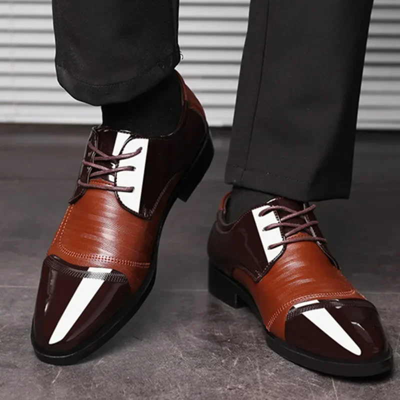 Men Shoes Formal Dress Shoe Black PU Leather Shoes Men Lace Up Point Toe Business Casual for Wedding Party Office