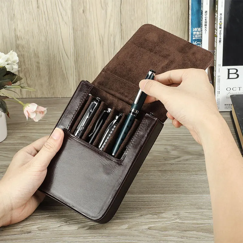 핸드메이드 크리에이티브 서랍 타입 가죽 펜 보관함 홀더, 사무실 만년필 케이스, 보관 정리함, 사무용품, 6 팩