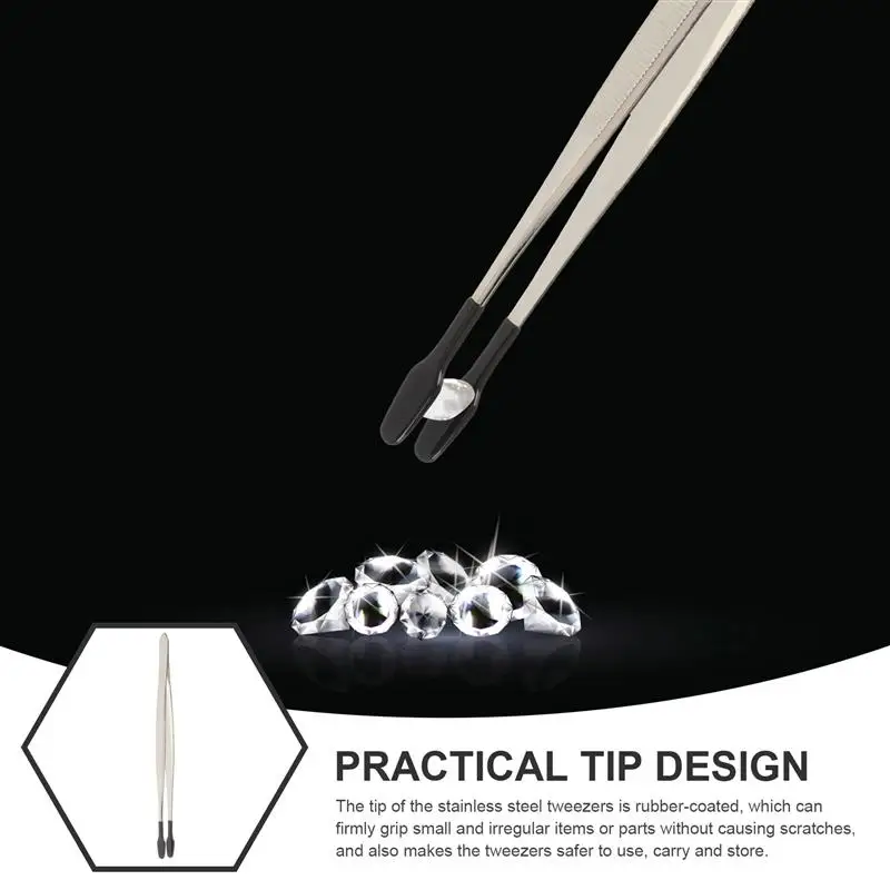 Rubber Tipped Tweezers Rubber Coating Long Flat Tip Bead Stamp Coin Jewelry Tong Hand Tool