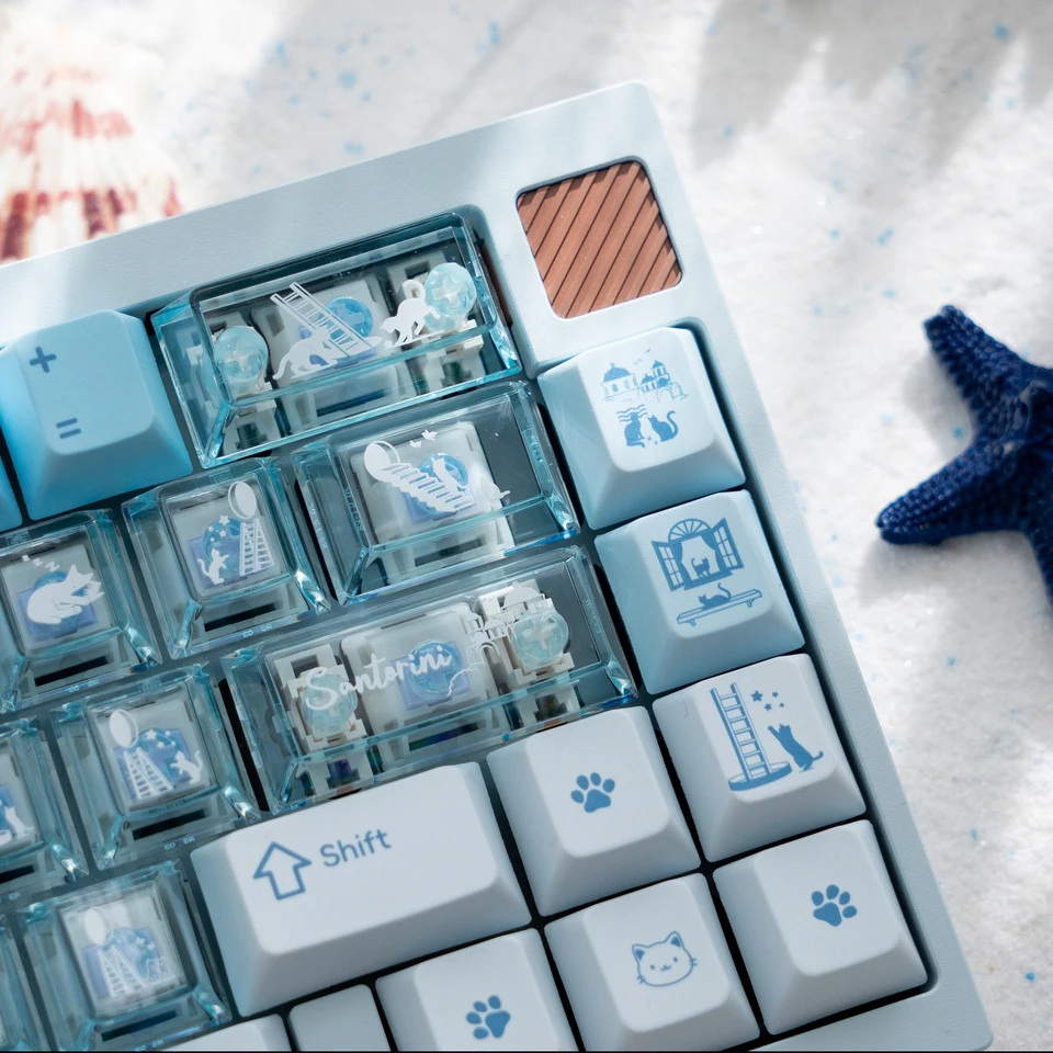 サントリーニ島の猫テーマキーキャップセット PBT + PC 素材チェリー