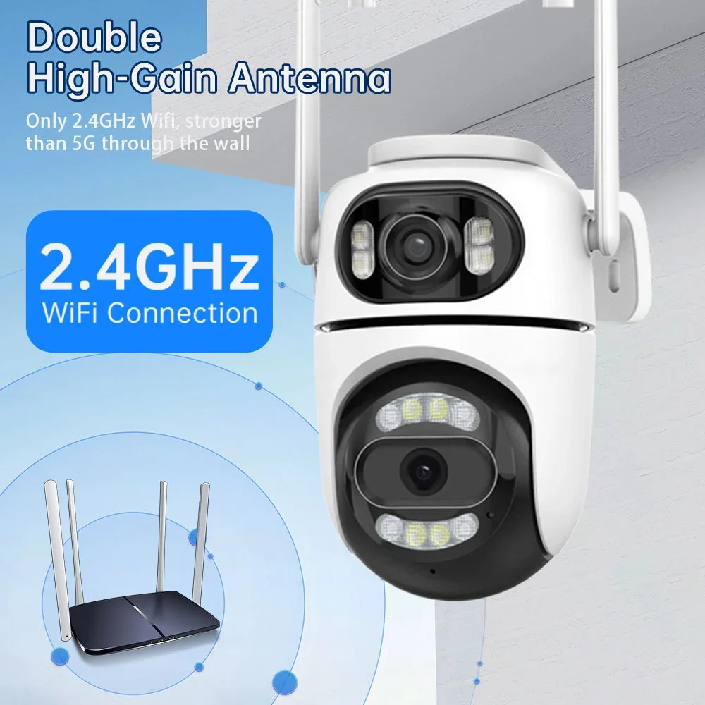 4K 8MP WiFi Camera Outdoor iCSee App Dual Screens Color Night Vision AI Auto Tacking 4MP CCTV Surveillance PTZ IP Camera Audio 3