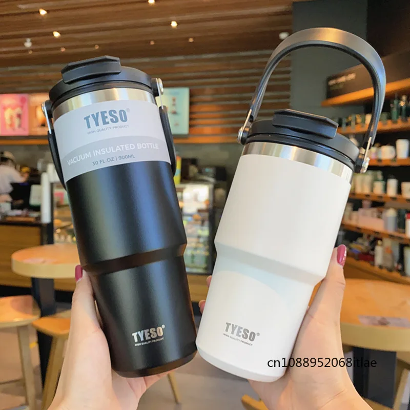 Tyeso Thermo Bottle with Straw Stainless Steel Car Thermal Cup Spors Water Bottles Keep Cold and Heat Thermal Mug Insulated Cup