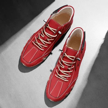 أحذية جلدية برباط للرجال مع قمة عالية بسيطة وتصميم عصري فاخر مقاوم للماء أحذية بدون كعب للمشي في الحديقة والجولف 4