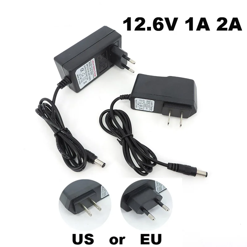 Ac 100V-240V Dc 12.6V 1A 2A Caricabatterie 12 V Volt Adattatore Di Alimentazione 5.5*2.5Mm 12.6V 2A Per 18650 Batteria Al Litio Eu Us Plug R23