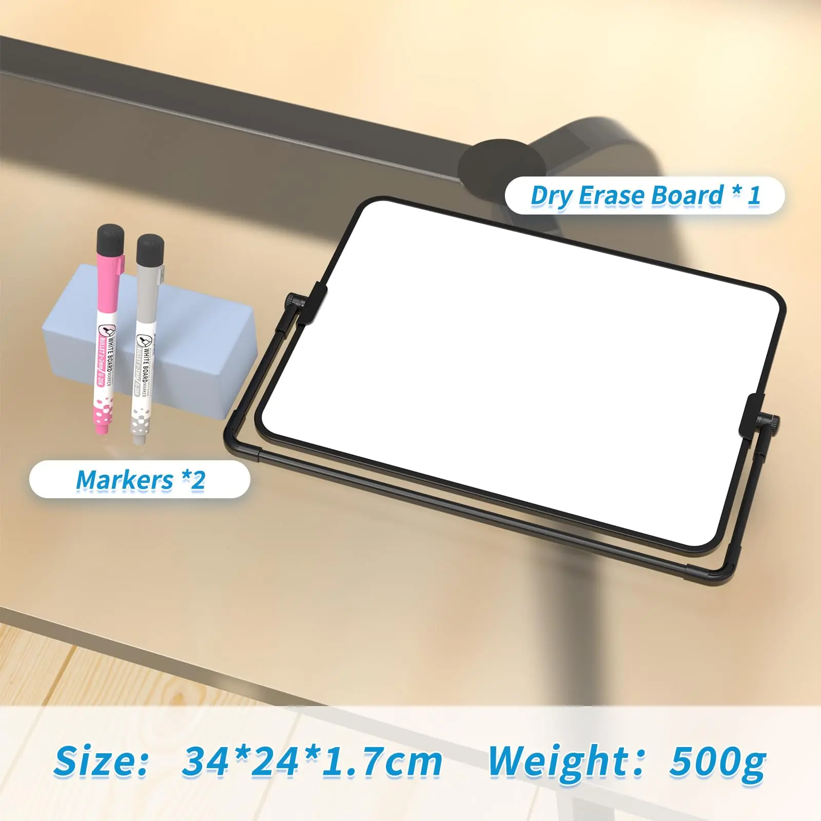 Dry Erase Whiteboard A4 Double-Sided Magnetic Whiteboard Dry Erase Portable Calendar Office Note Message Stand (Black) Easel Writing Tablet Black