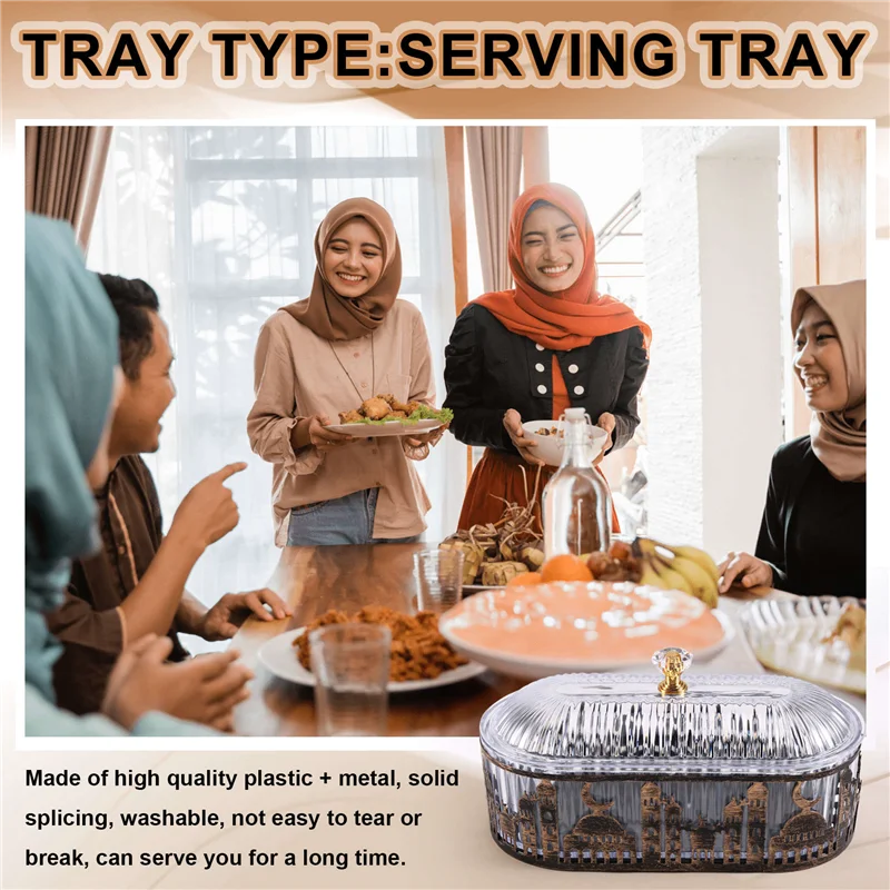 2 Pcs Ramadan Trays Withlid Dried Fruit Plate Snack Storage Tray Ramadan Food Storage Table Decorations As Shown