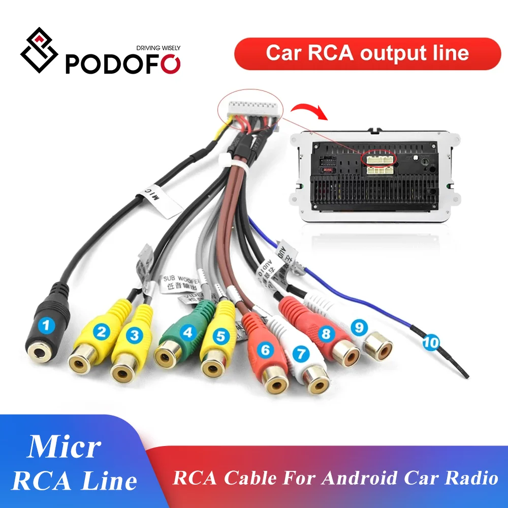 Podofo Car Stereo Receiver Radio Rca Output Wire Auxin Adapter Cable