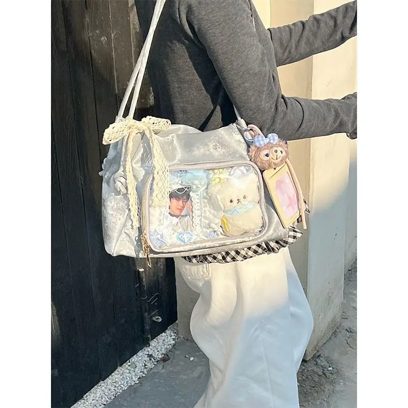 Y2k Harajuku Shoulder Bags Women Korean Transparent Ita Bag Bow Ribbon Crossbody Bag Female Japanese Designer Preppy Handbag New