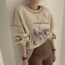 

Women's Hoodie New 2022 Japan Korean Casual Loose Round Neck Print Lazy Style Loose Long-sleeved Sweater All-match Retro Tops