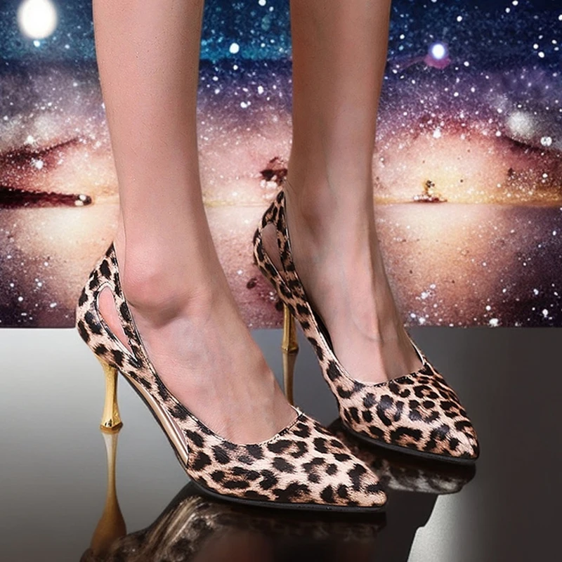 2025 Fashion leopard Women Heels Summer Hollow Pointed Patent Leather Mid-heel Heels sandals Sexy Womens Pumps high quality 6