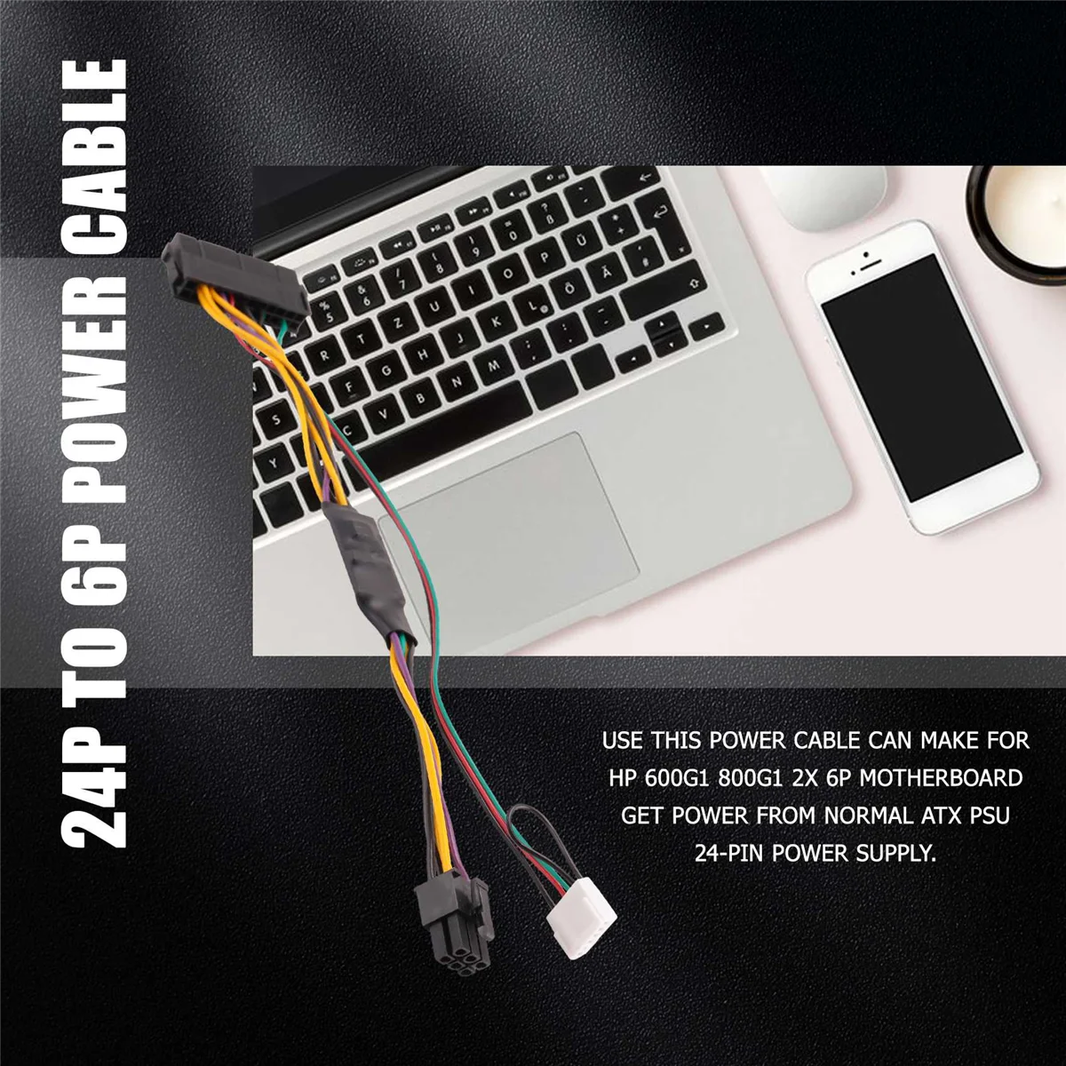ATX PSU 전원 공급 케이블, PCIe 6 핀-ATX 24 핀 전원 공급 케이블, 24 P-6 P, HP 600 G1 600G1 800G1 메인보드용