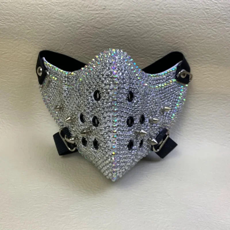 

Punk Rock Style Diamond Mask Goth Teen Bike Ride Female Knight PU Diamond Mask Cosplay Rock Half Face Mask