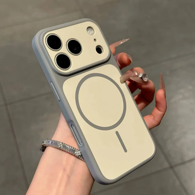 Funda magnética de lujo 2 en 1 para teléfono iPhone 11, 12, 13, 14, 15, 16, 17 Pro Max Plus, funda protectora Magsafe Candy de dos colores