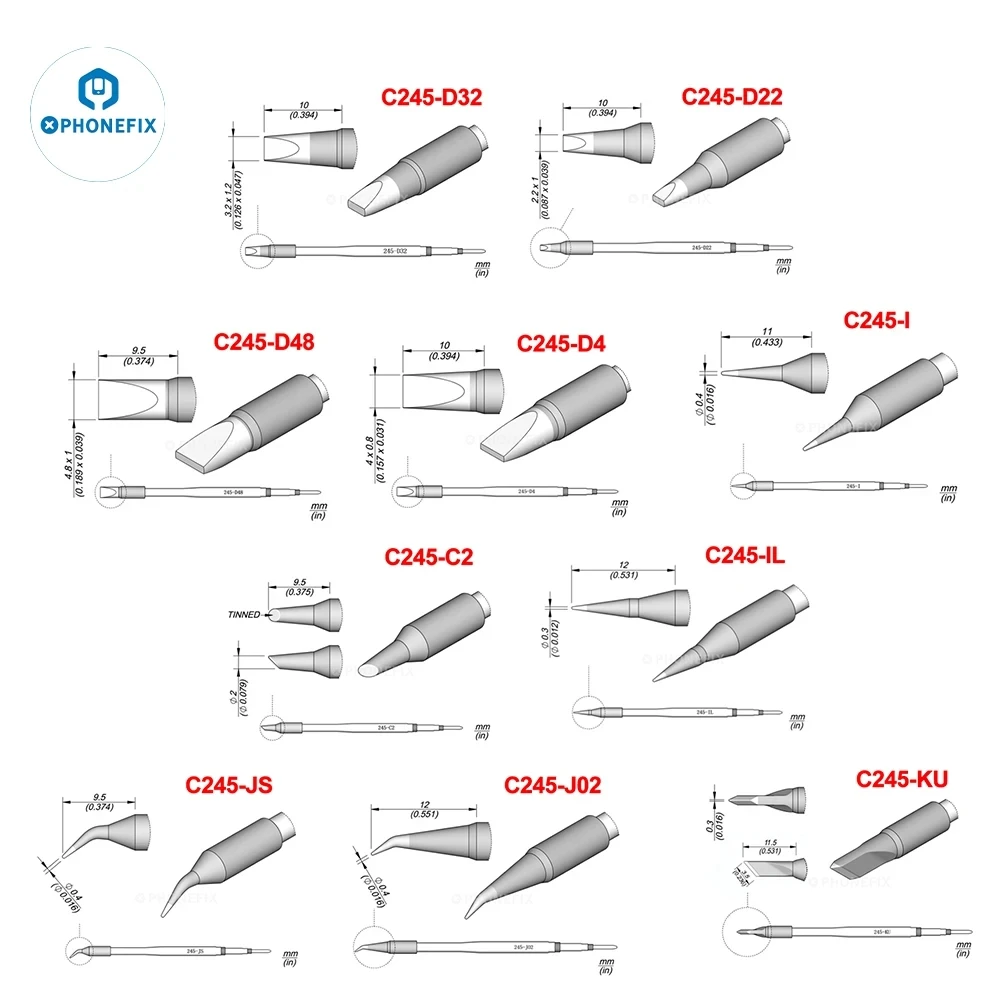 

Universal C245 C470 Series Tips C245939/789/911/907 C245-KU /IL/J02/K/D22 C470-BC4/D4 Soldering Iron Tips for BGA Rework Station