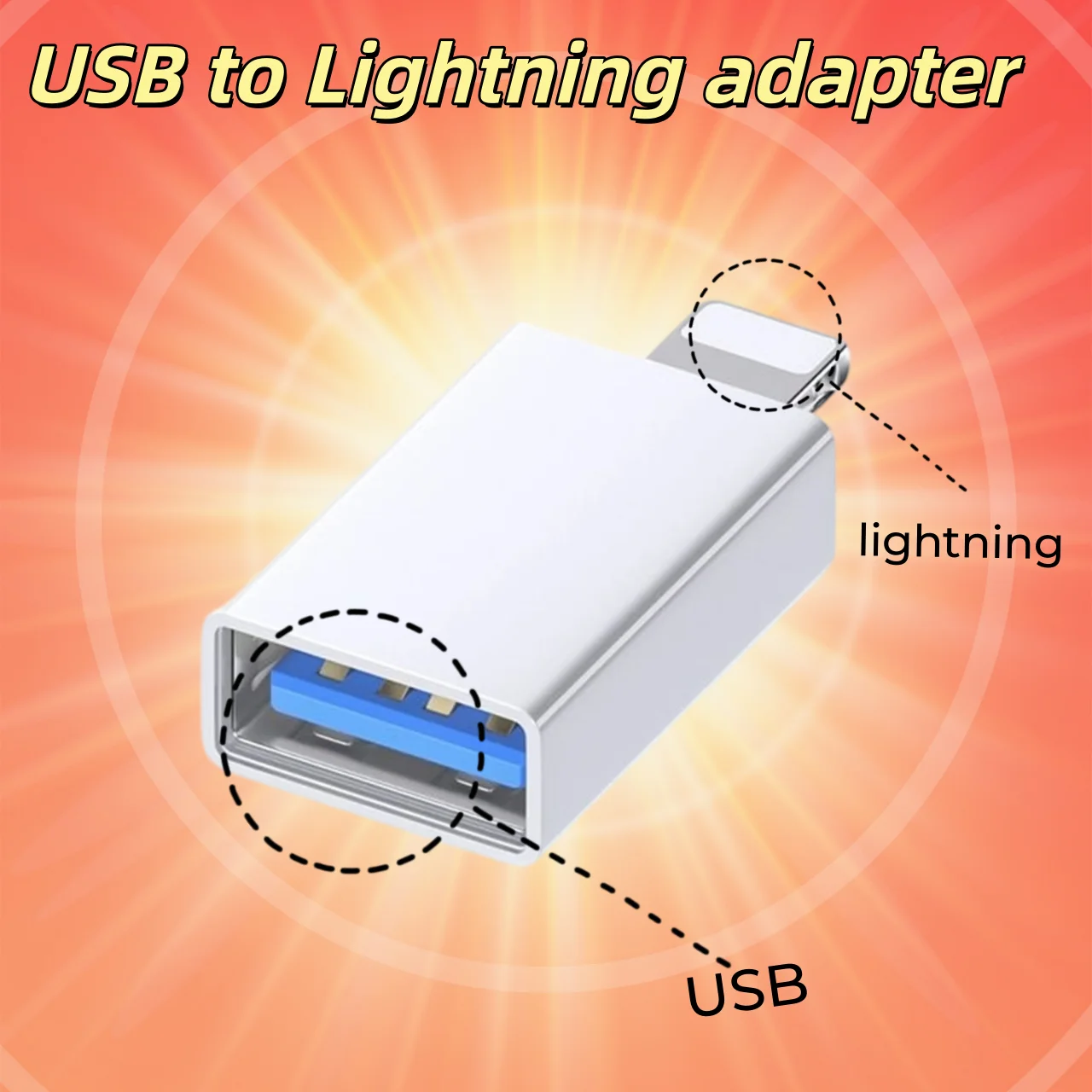 Compact USB-A to Lightning Adapter Converter