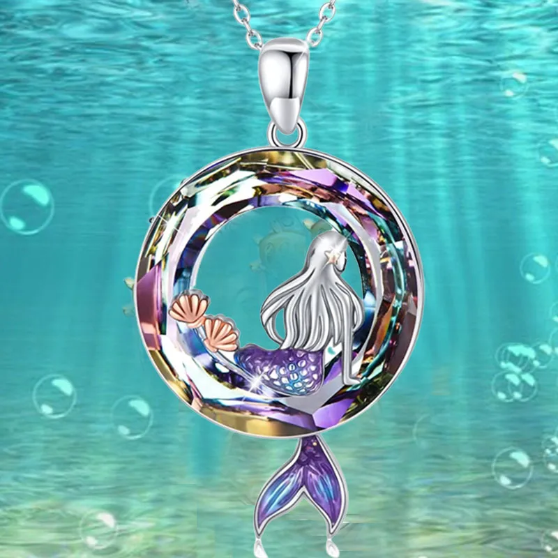 Mermaid Goddess Necklace Round Hollow Pendant Romantic Valentine's Day