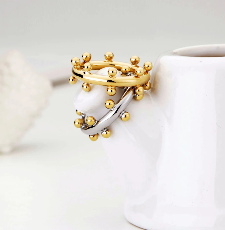 Double Row Ball Midi Ring – Gold Color 18K Plated Knuckle Ring