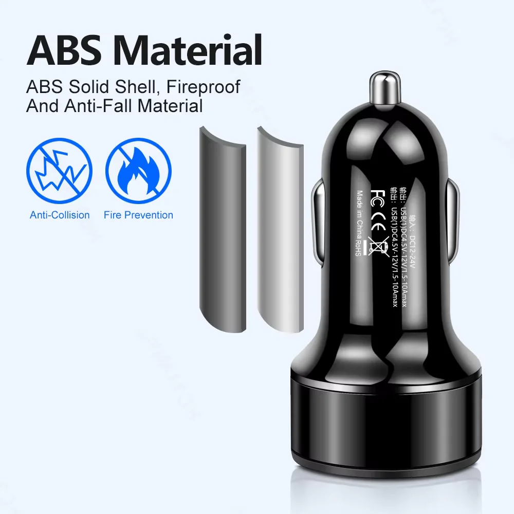 Car Charger Dual USB Ports 240W 120W Super Fast Charging Digital Display Quick Charging Adapter for IPhone Samsung Xiaomi