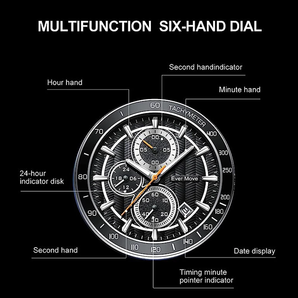 Ever Move Men's High Quality Watch For Luxury Stainless Steel Luminous Quartz Wristwatch Fashion Business Waterproof Man Clock