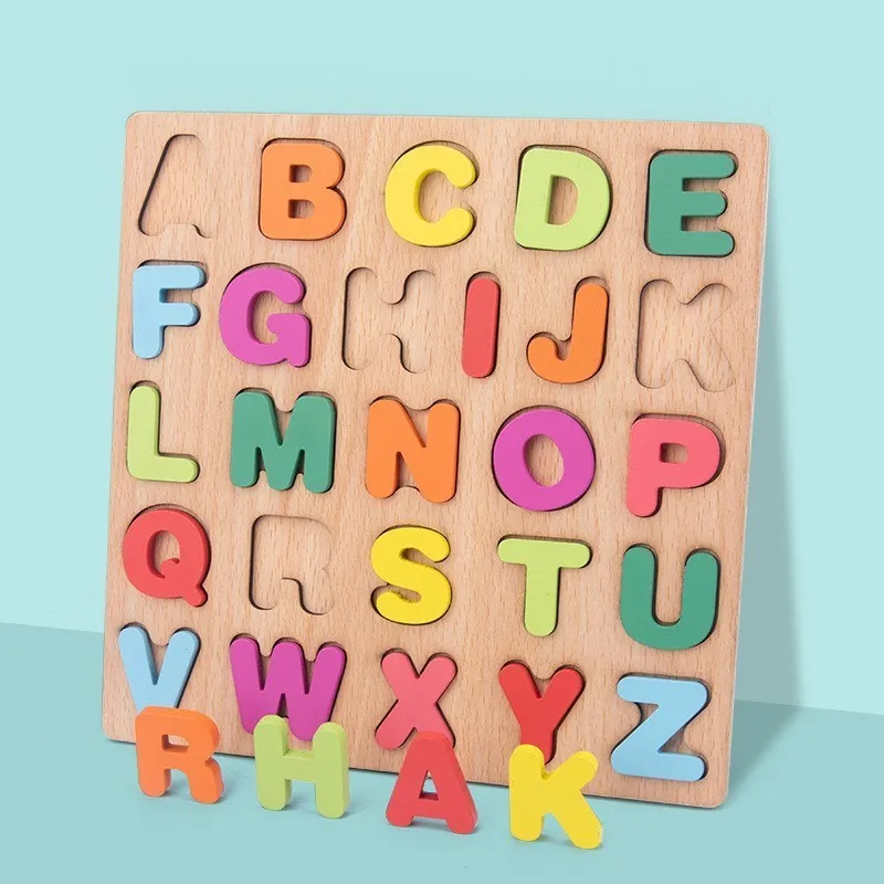 

Montessori Wooden 3D Puzzle Toy High Quality Wooden English Alphabet Number Cognitive Matching Board Games for Children Gift