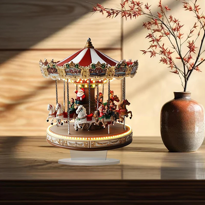 2D Flat Christmas Merry Carousel Christmas Scene Festival Decor Bedroom Office Desktop Ornaments Home Decoration Christmas Gifts