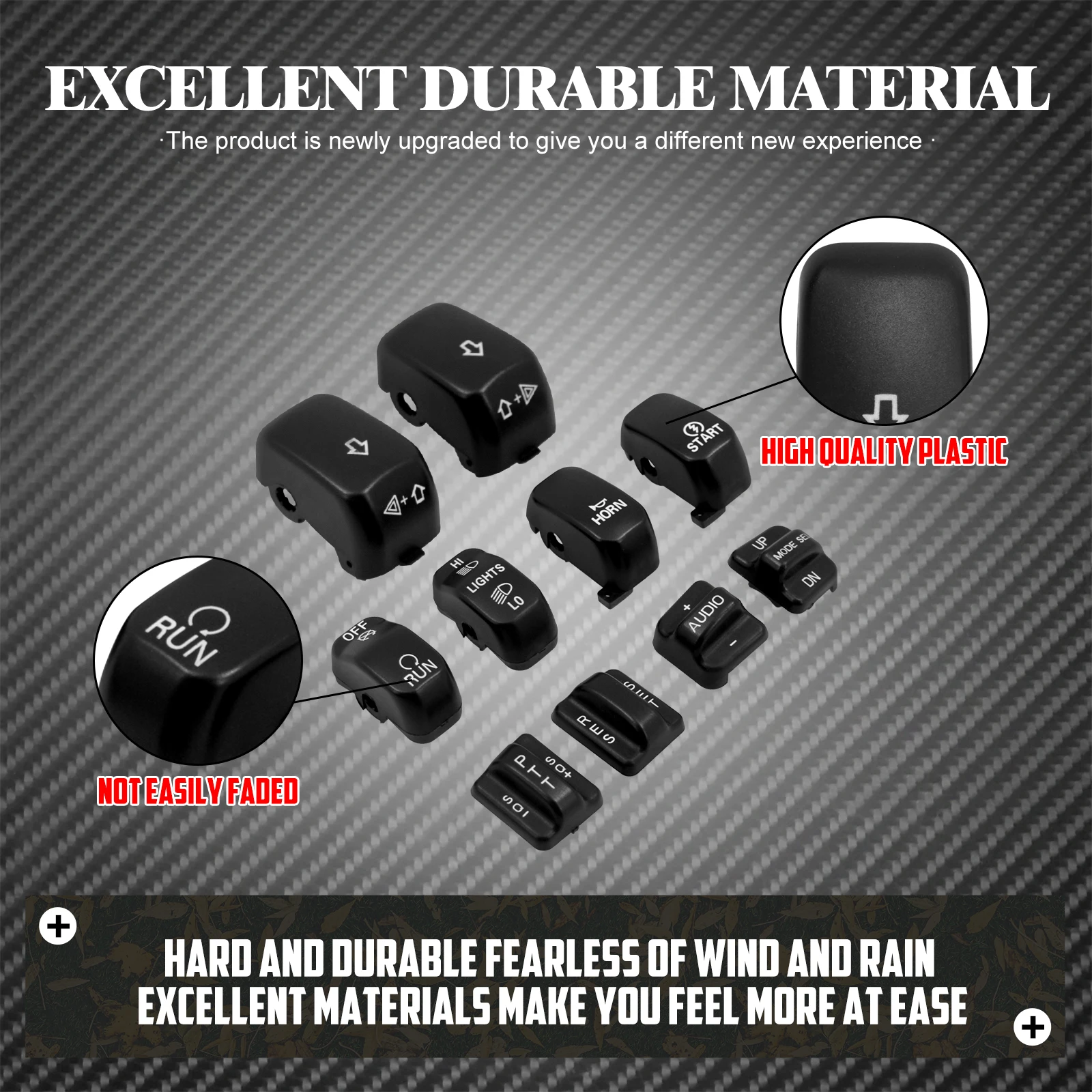 Motorcycle Hand Controls Switch Housing Button Caps For Harley Touring Models 1996-2013 (Black, 10-Piece Set) - View #7