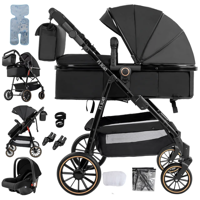 Poussette légère 3 en 1 pour landau, poussette pliable de haute qualité, poussette plate pour bébé, siège réglable 1