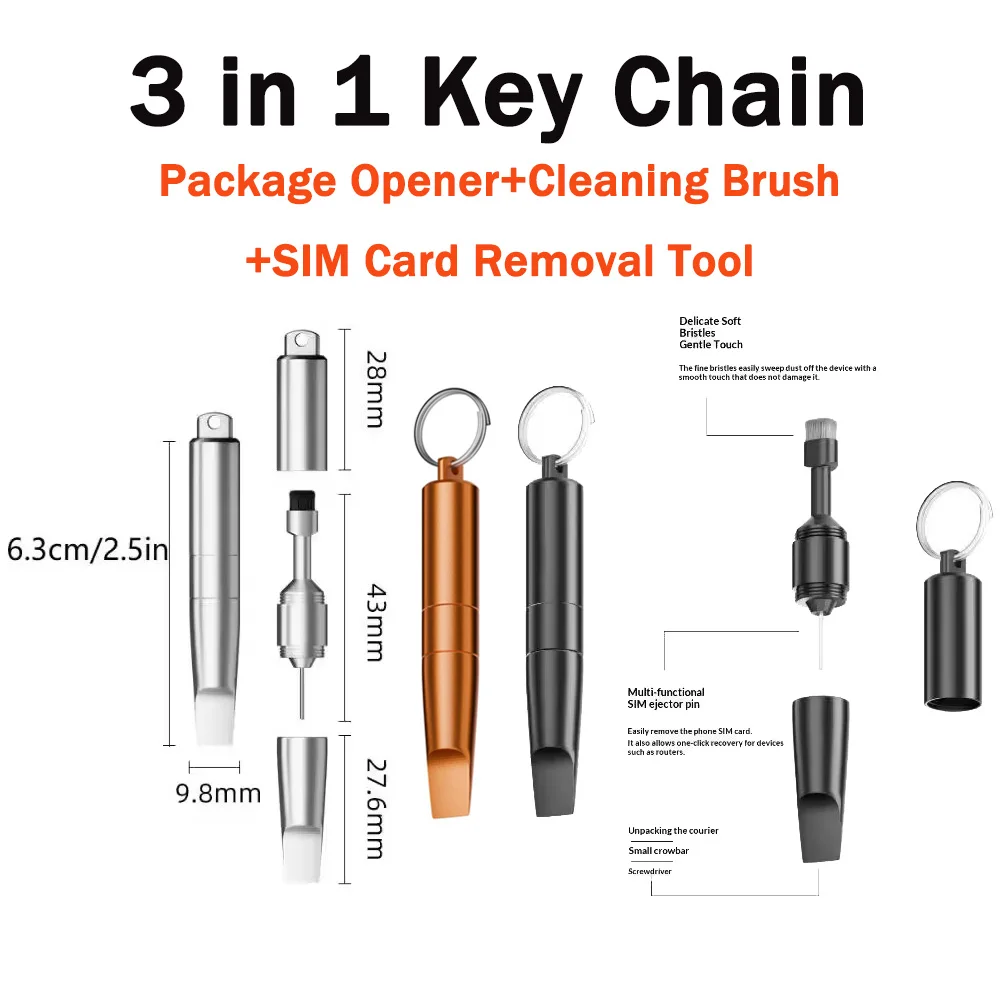 Compact Multi-Function Cleaning Brush Keychain