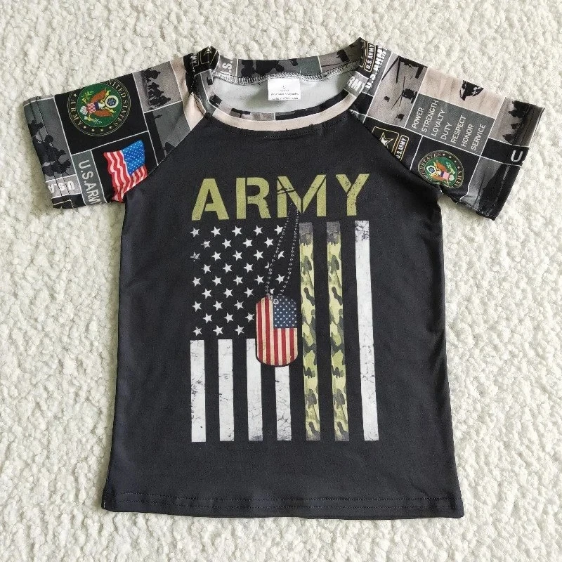

Wholesale Army Baby Boy T-shirt Boutique Summer New Clothes Cute Fashion Children Kids Flag Shirt Top Hot Sale America Clothing