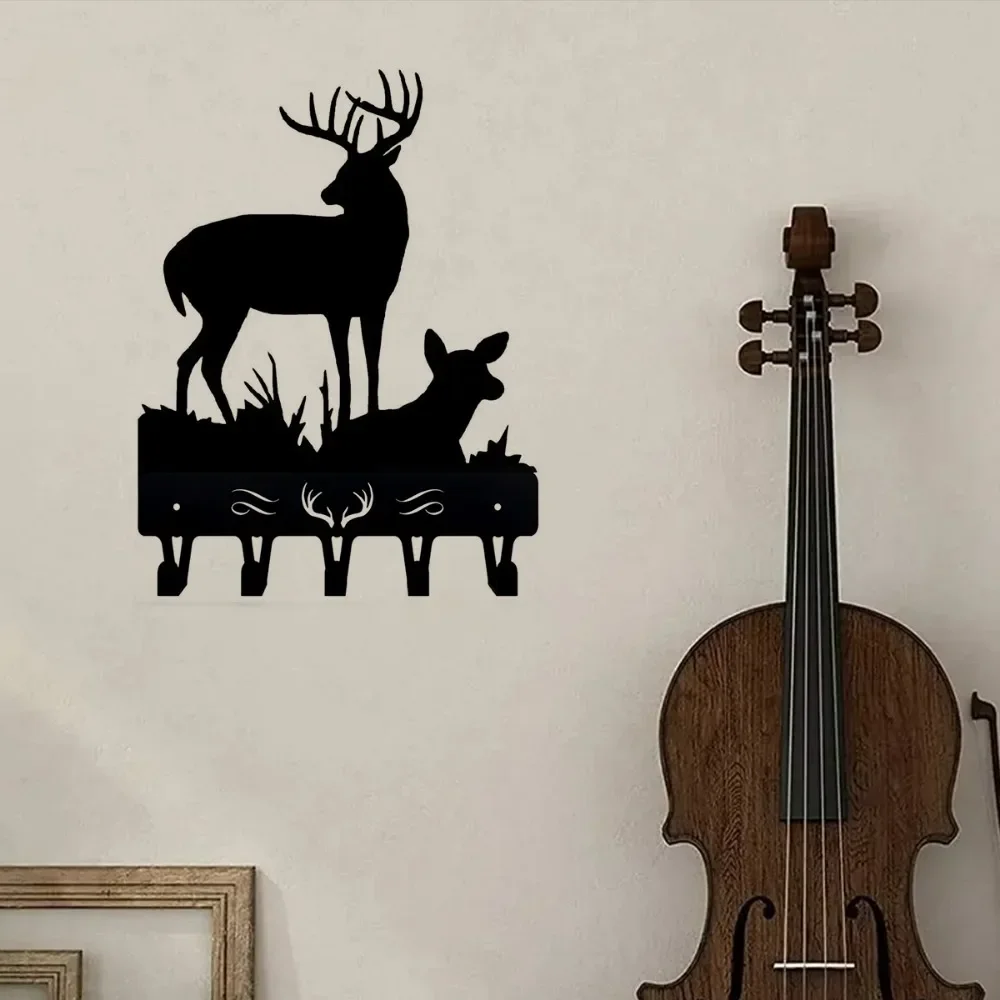 1pc Iron Crafts, Deer Family Key Rack Hanger - 6 inch Wide Metal Wall Art Wall-mounted，Hooks，Key holder，key hanger，Towel Rack 6
