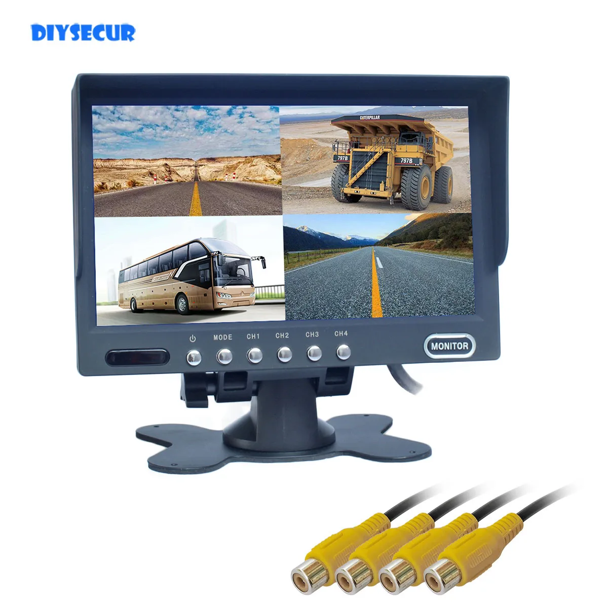 

DIYSECUR Quality 7" 4 Split Quad Display Color Rear View Monitor for Car Truck Bus Reversing Camera Monitoring System